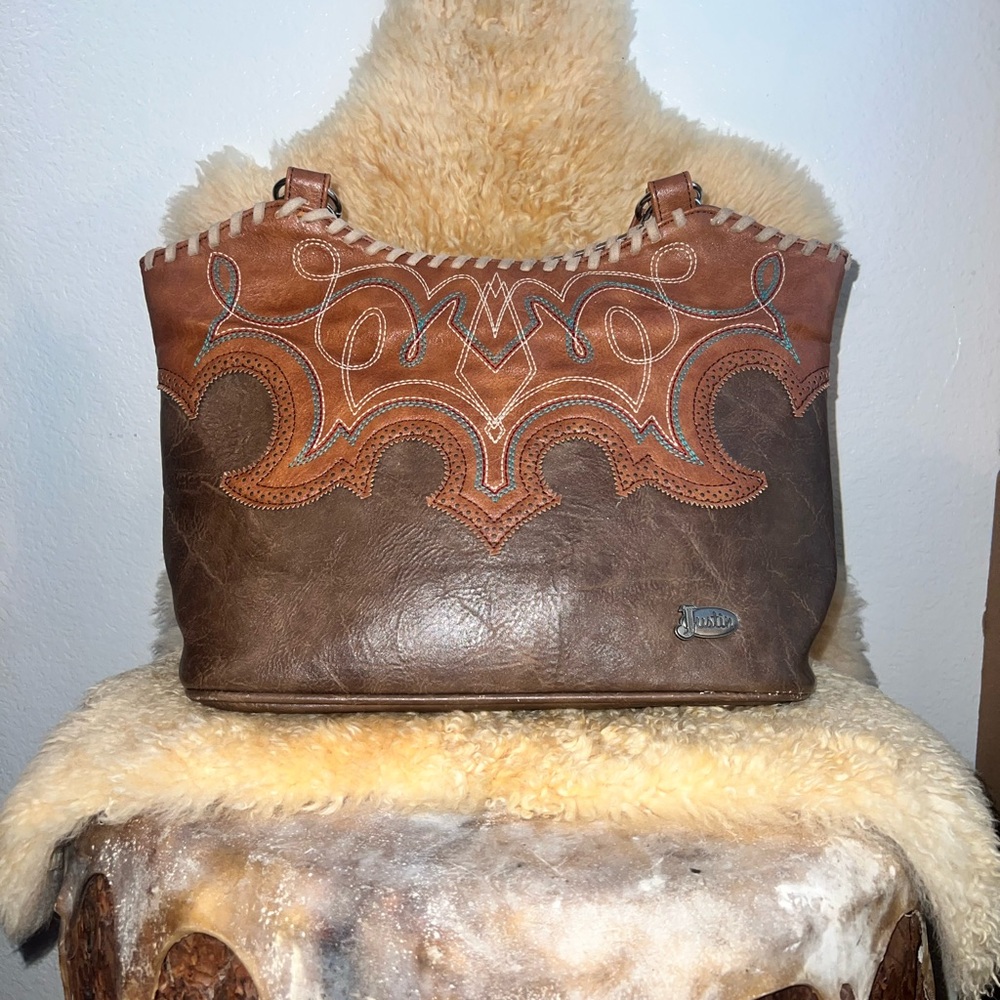 Justin Boots Brown and Tan Tote Bag